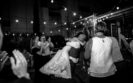 Wedding couple hugging on dance floor