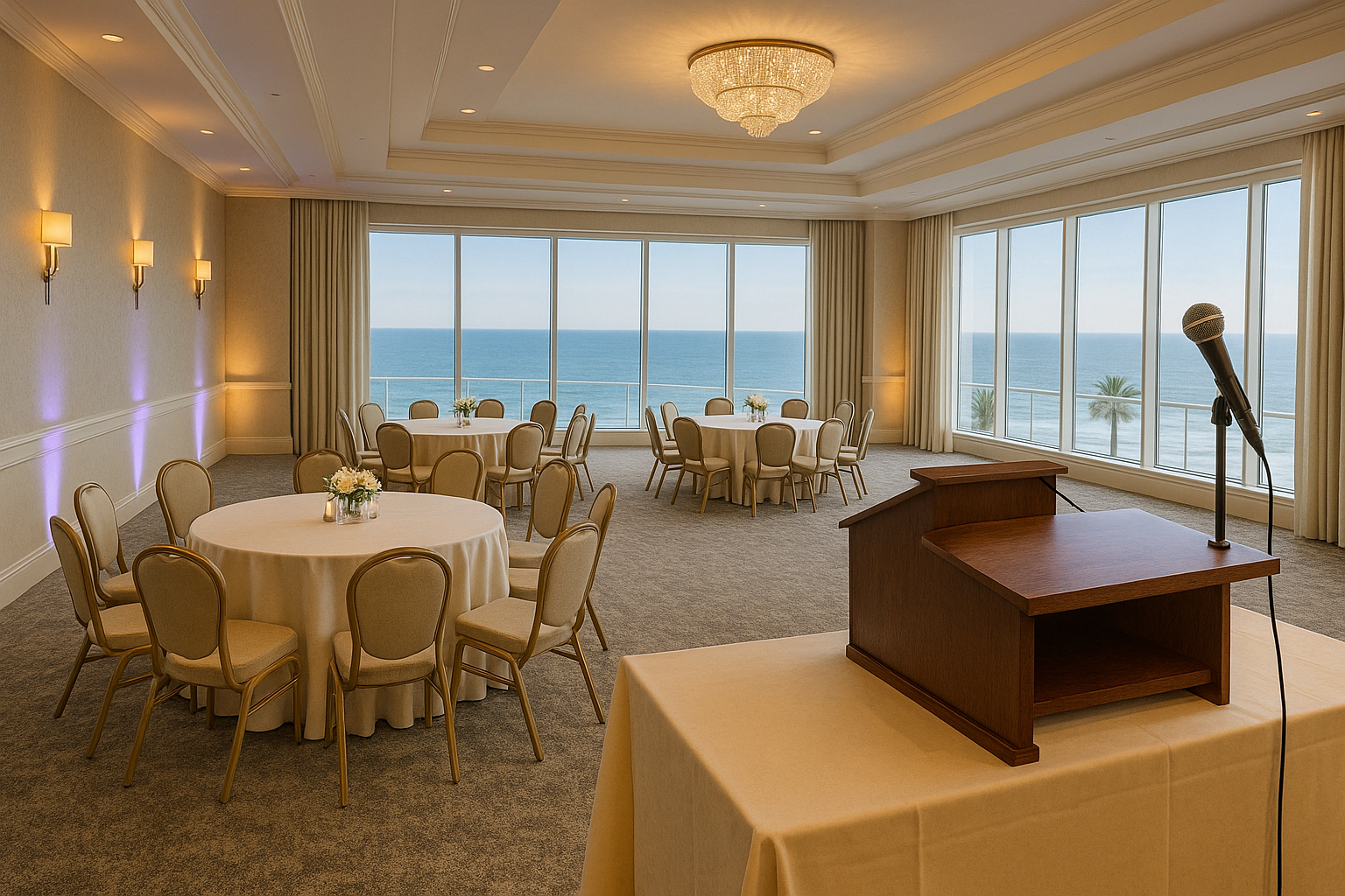 an empty conference room on a cruise ship