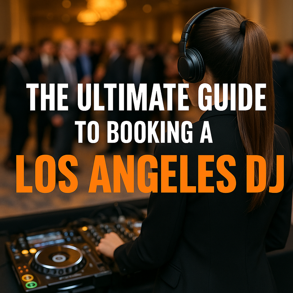 Promotional graphic for DJ Keelez & Associates, the premier Los Angeles DJ service for weddings, corporate events, and private parties.